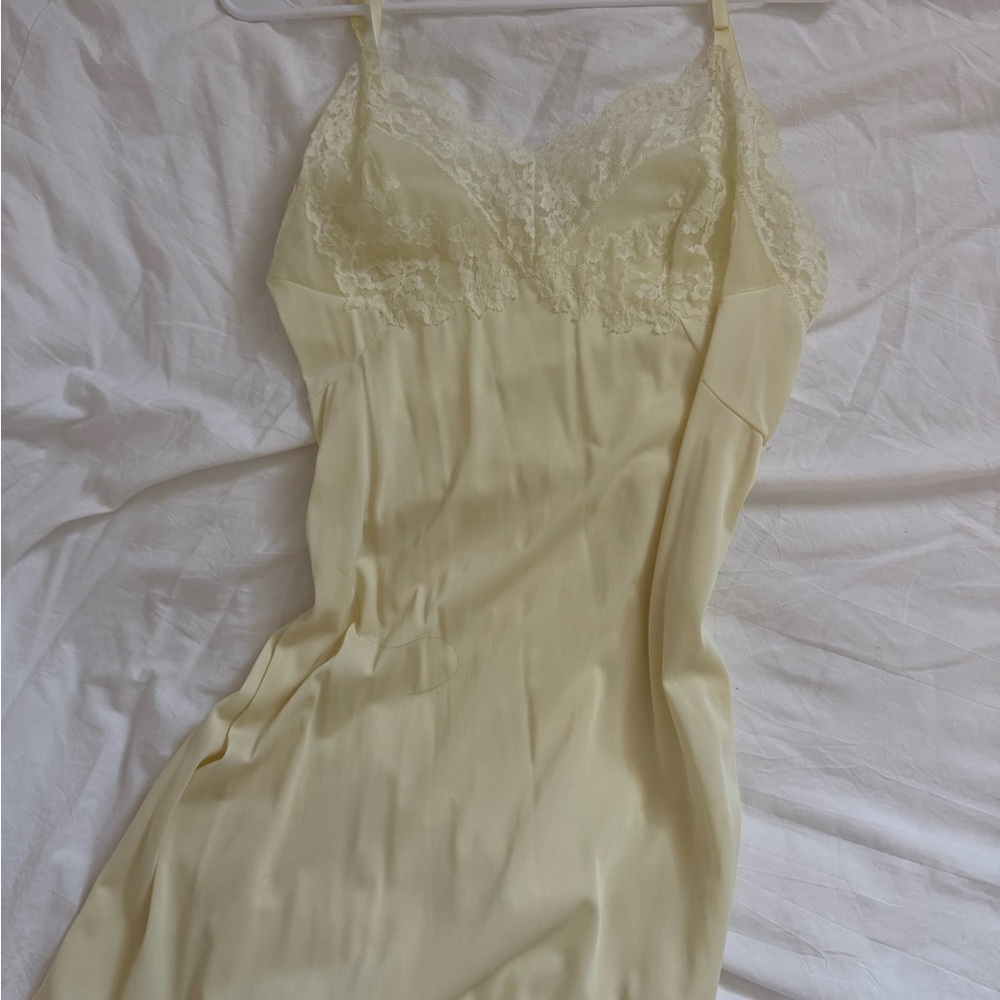 sheer yellow lace slip dress